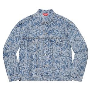 Куртка Supreme Script Jacquard Denim Trucker Jacket 'Washed Blue', синий