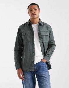 Потертая хлопковая поплиновая кофта на пуговицах Threadbare темно-зеленого цвета