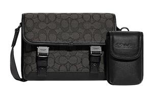 Сумка кросс-боди малая черная COACH из монограммного холста с кожаной отделкой