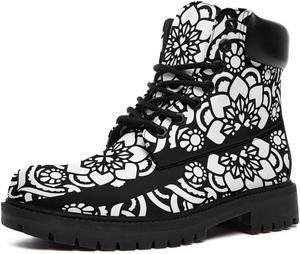 Богемные йога-башмачки с цветочным принтом на щиколотку для женщин и мужчин, ретро-фестиваль Луна и Звезда, повседневная зимняя обувь, стильные ботинки на каждый день AWSOLE, Lotus White Black