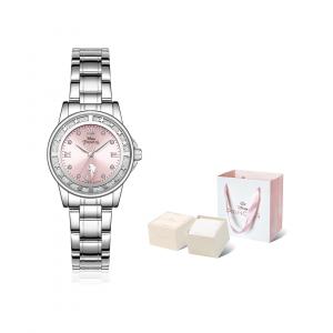 Disney Часы Mermaid Series с кварцевым механизмом, стальной браслет, женские, розовый циферблат