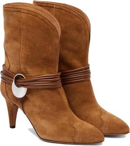 Женские замшевые ботильоны на осень с ремешками и пряжками, заостренным носком, каблуком kitten и широкой голенью, короткие модные ботинки NSZPD, Brown