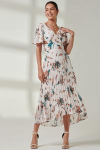 Платье макси из шифона со складками и глубоким подолом Jolie Moi, бежевый