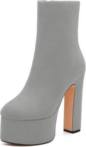 Ботильоны на платформе WAYDERNS для женщин с массивным каблуком, закрытым носком, боковой молнией, короткие ботинки высотой 15 см, модная обувь для свиданий, вечеринок и осени, Grey