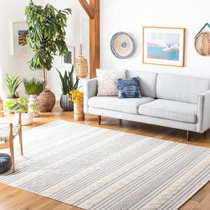 Ковер SAFAVIEH, 305 x 427 см, Striped Kilim Collection Silver/Ivory STK511G ручной работы плоского плетения из хлопка для гостиной, столовой, спальни