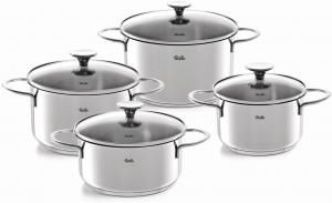 Набор посуды Fissler Copenhagen из нержавеющей стали, 4 предмета: кастрюли, сотейники со стеклянными крышками, 3 кастрюли, 1 сотейник - для индукционных плит