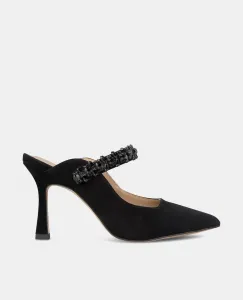 Женские кожаные туфли-лодочки с пяткой и ремешком из стразов Alma en Pena, черный