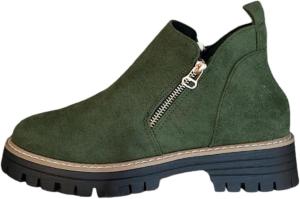 Женские ботильоны на низком каблуке, короткие ботинки на толстом каблуке для женщин, платформенные осенние прогулочные туфли 2025, удобные нескользящие уличные нарядные ботинки Generic, Green