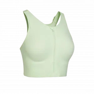 Женский спортивный топ Domyos с высокой поддержкой на молнии спереди удлинённый — ярко-зелёный