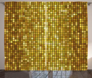 Штора ABAKUHAUS Marigold Rustic, мозаичные квадраты с затенением, присборенная ленточная штора для спальни с петлями и крючками, 280 x 225 см, бархатцы с желтым оттенком Abakuhaus