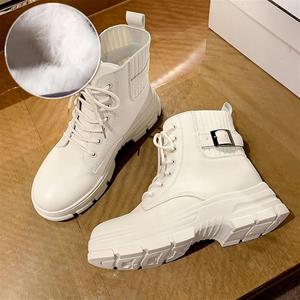 YDYCG мягкие женские ботинки Женские ботинки Модные круглые кожаные ботинки на щиколотку Зимние эластичные ботинки Комфортные ботинки (Цвет: белый с плюшевой подкладкой, размер обуви: 6.5)