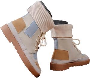 Женские повседневные ботильоны с заплатками и шнуровкой на среднем каблуке, теплые короткие зимние ботинки на толстой платформе Generic, White