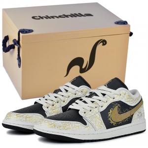 Jordan Кроссовки мужские баскетбольные Air 1 устойчивые к истиранию низкие винтажные черно-белые с золотым богом солнца в подарочной коробке, цвет Gold Sun God-Gift Box 4