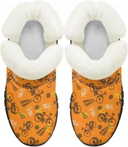 Детские ботинки для девочек на зиму с меховой подкладкой, противоскользящие зимние ботинки для прогулок и бега, слипоны Pointodoor, Bicycle-Orange