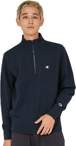 Мужская толстовка Champion с длинным рукавом, вышитым логотипом в одной точке и застежкой-молнией до середины груди, темно-синий