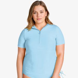 Женский купальник Adele с коротким рукавом и молнией до середины груди, модель Plus Plus Calypsa, небесно-голубой (текстурированный)