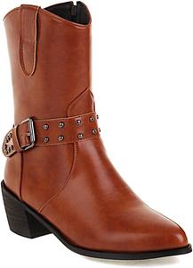 Женские ковбойские ботильоны с заостренным носком, молнией и устойчивым средним каблуком, стиль Cowgirl, короткие нарядные ботинки JOEUSTY, Tan