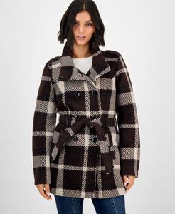 Детская клетчатая куртка из микрофлиса с поясом BCX, Brown/Beige