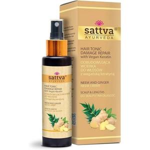 Тоник для волос SATTVA с веганским кератиновым восстановлением и объемом. Натуральный тоник для сухой и зудящей кожи головы. Вода с нимом и имбирем. Без спирта. Дерматологически протестировано. Sattva Ayurveda