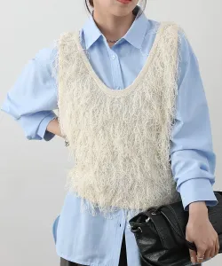 Жилет с бахромой из петель Colony 2139, цвет Ivory