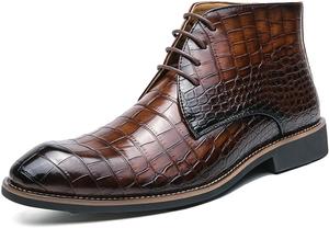 Мужские оксфорды на шнуровке из ПУ-кожи с узором под крокодила, ботинки-чукка до щиколотки Generic, коричневый