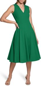 Женское платье без рукавов Calvin Klein Scuba Crepe с V-образным вырезом, Meadow