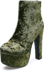 Женская мода LYYSKY Супервысокие босоножки на платформе, замшевые ботильоны с круглым носком и задней молнией, Green