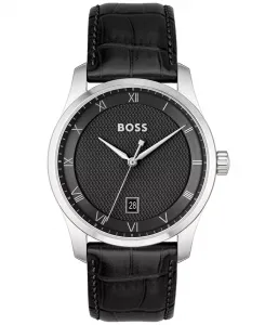 Мужские часы Principle Quartz Basic Calendar с календарем, черные кожаные, 41 мм Hugo Boss