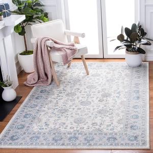 Ковер SAFAVIEH, 155 x 232 см, Sofia Collection, Ivory & Blue, дизайн Boho Tribal Oriental Distressed, без линьки и простой в уходе, идеален для помещений с высокой проходимостью в гостиной, спальне (SOF330C)