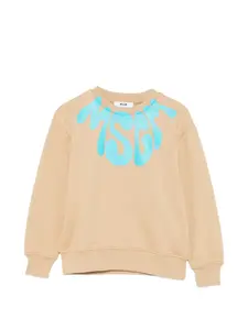 Свитшот с логотипом Msgm Kids, бежевый