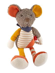 Мягкая игрушка-мышка Sweety в лоскутном стиле, серо-оранжево-желтая