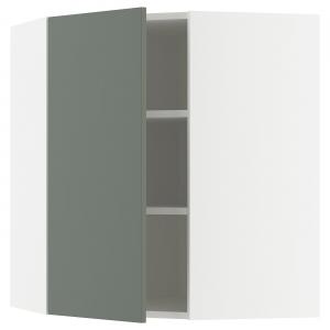 Угловой настенный шкаф с полками, белый/матовый серо-зеленый Nickebo, 68x80 см IKEA Metod