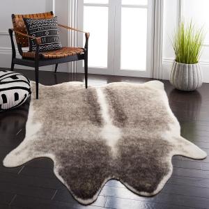 Ковер SAFAVIEH, 92 x 153 см, Faux Cow Hide Collection Grey/Ivory FCH203F в стиле рустик вестерн бохо для прихожей, гостиной, фойе, спальни