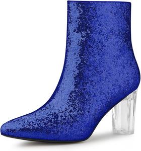 Женские блестящие ботильоны Allegra K с прозрачным каблуком, Blue