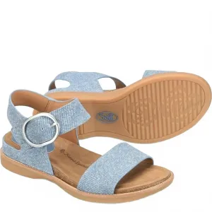 Женские балийские сандалии на плоской подошве из синей замши Sofft