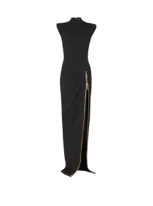 Длинное джерси-платье с разрезом на ноге BALMAIN, черный