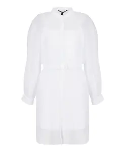 Белое платье с оптическим тиснением и воротником-стойкой Armani Exchange, белый