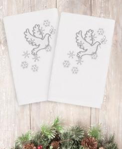 Полотенце для рук Linum Home Christmas Dove из 100% турецкого хлопка, белый