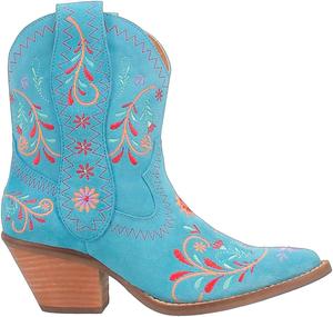 Женские ботинки Dingo Sugar Bug с цветочной вышивкой, круглый носок, повседневные, на щиколотку, средний каблук 2-3" - синие