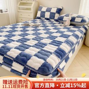 Boyang Простыня на резинке 90х200 см, утолщенная, с флисовой подкладкой, клетка Noble Blue