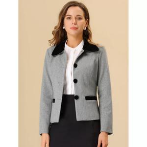 Женское однобортное зимнее бушлат с контрастным отложным воротником и карманами ALLEGRA K, коричневый