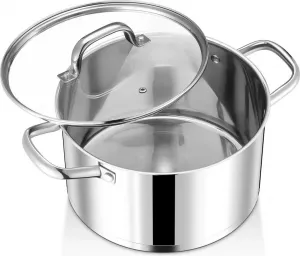 Кастрюля Joyfair 22 см из нержавеющей стали, 4,7 л, стеклянная крышка, подходит для индукционной плиты Sonstige