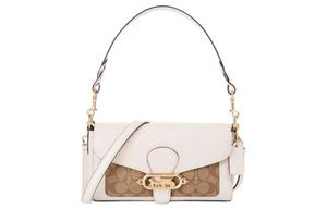 Кожаная сумка Jade Zhi Sheng через плечо 26 женская белая и темно-коричневая монограмма COACH
