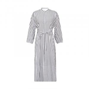 Платье Deep Breath с воротником-стойкой и поясом, серые и белые полосы