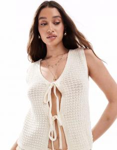 Вязаный крючком топ с завязками спереди кремового цвета Vero Moda