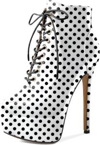 Женские ботильоны AUMOTED на платформе с круглым носком, боевые ботинки, ботильоны на шпильке, стильные модные короткие ботинки с шнуровкой, молнией и утепленные, каблук 16 см, Patent Polka Dot