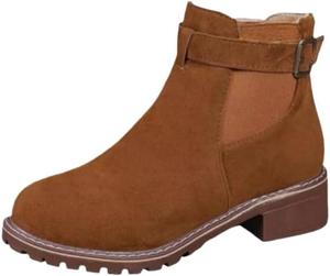 Женские Ботинки на Лодыжку - Челси с Низким Массивным Каблуком, Панельный Дизайн, Без Шнуровки, Для Ежедневной и Повседневной Осени Hhhchpm, Dark Brown