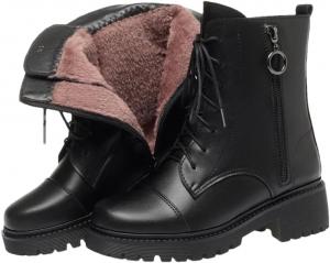 Женские короткие ботинки Niiyyjj большого размера, теплые ботинки до щиколотки, британский стиль, противоскользящие, из натуральной кожи, зимние ботинки, Black Fleece