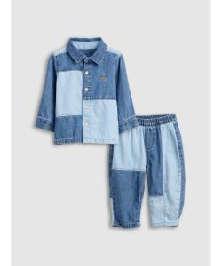 (К) Двухцветный джинсовый комплект одежды (для малышей)