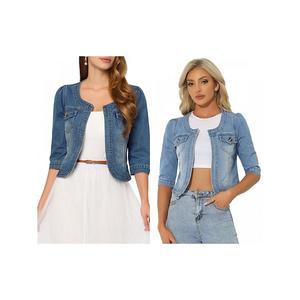 2 упаковки женских джинсовых курток без воротника с рукавом 3/4 Inspire Chic